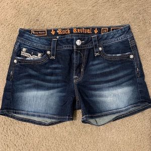 Rock revival denim shorts